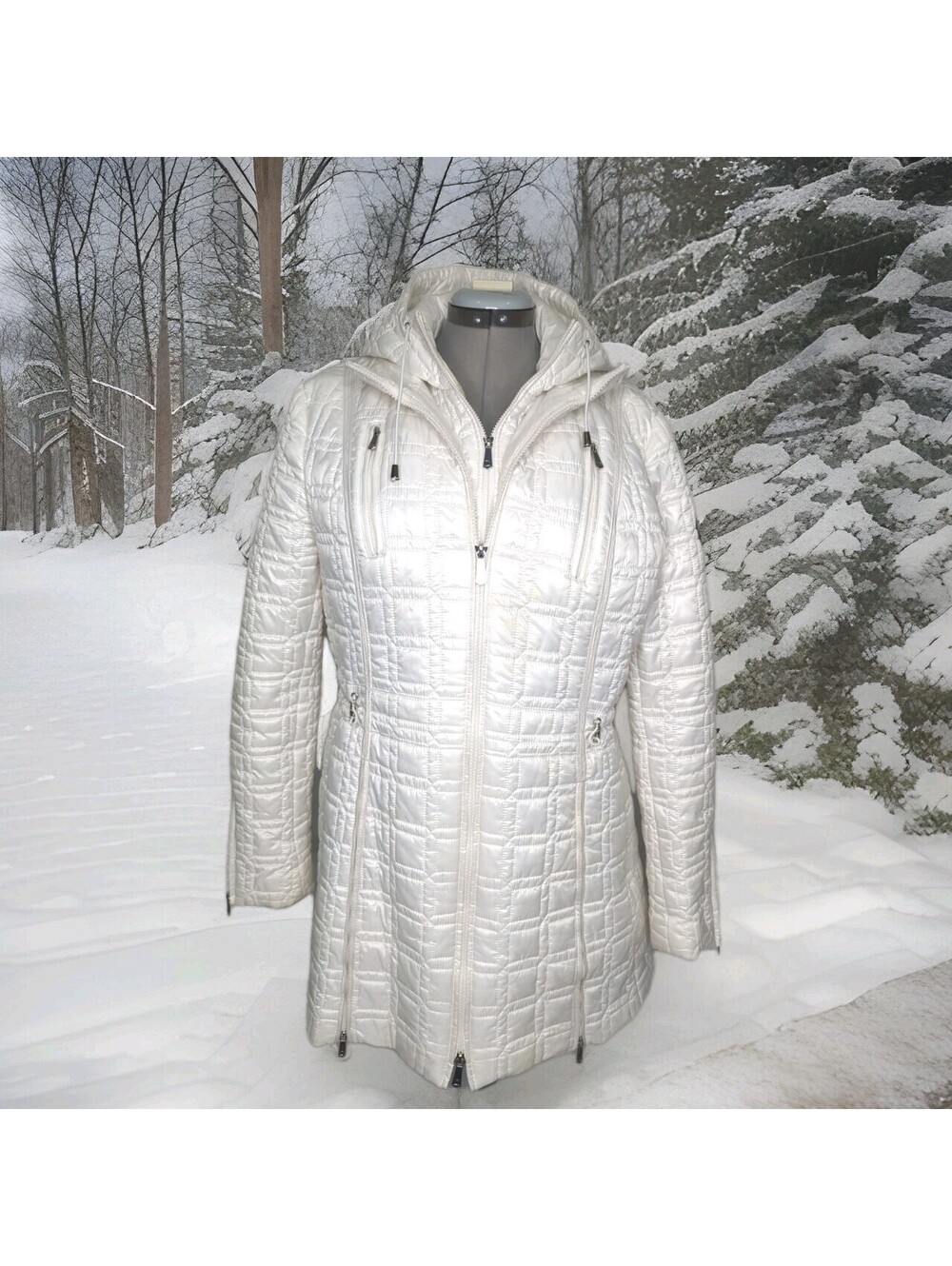 Dawn Levy Box Quilted Puffer Jacket Winny Coat White Hooded Bib Warm Women Large